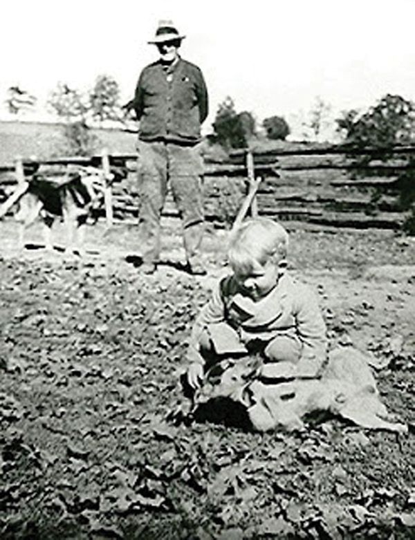 1944, my grandfather, William John Allison (1878-1948) watching over me.
The farm was in Nassagaweya Township of Halton County.
The family had come from Yorkshire England in the 1830’s.
Today my wife and I live on a farm in Flamborough Township of Wentworth Country where we raise Clydesdale horses, chickens and bees. I still often think back to my happy early days on my grandparents farm.
Dr. J. David Richardson
Christieview Farm
330 Hwy 8, RR 1
Dundas ON
“Home of Gentle Giants and busy bees”